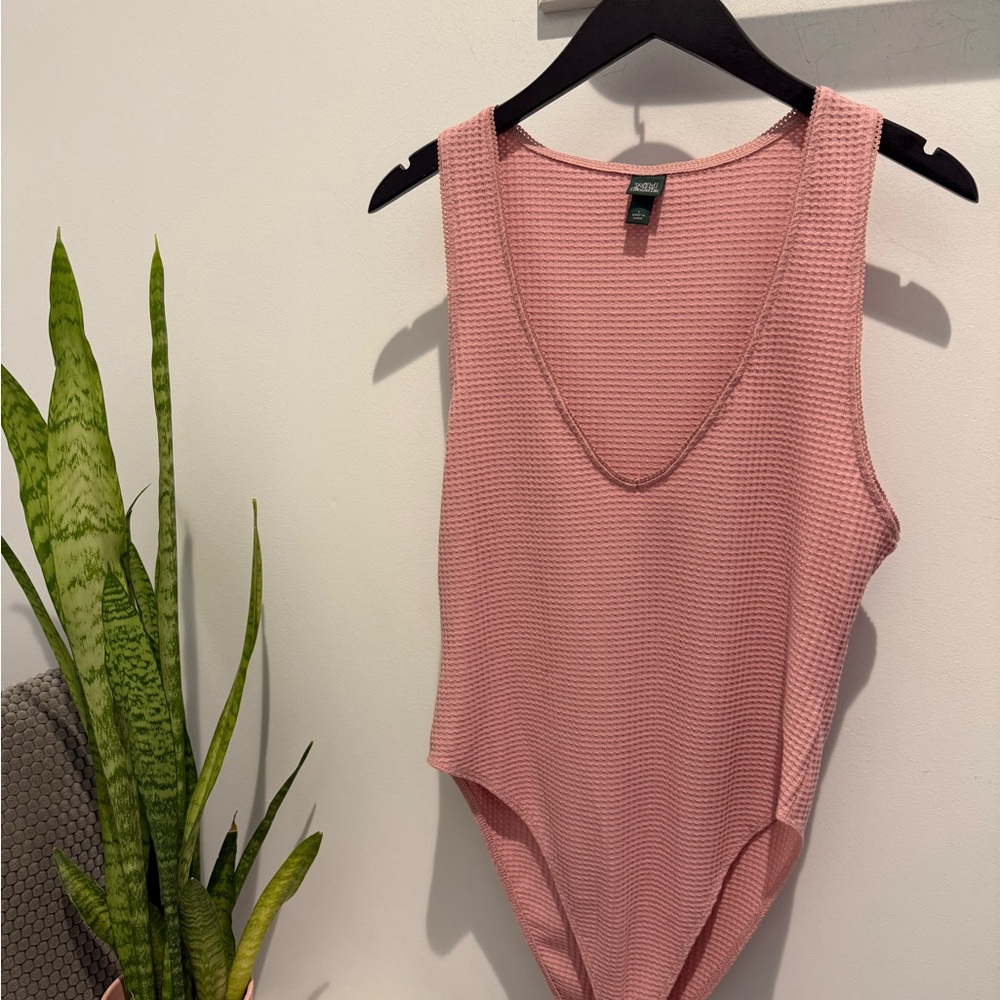 Wild Fable Textured Pink Bodysuit Top